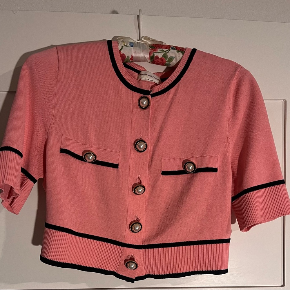 Pink Short-Sleeve Button-Up Cardigan